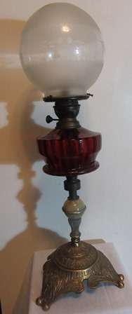 Victorian  Large Cranberry Oil Lamp