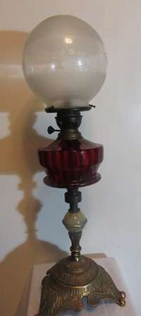 Victorian  Large Cranberry Oil Lamp