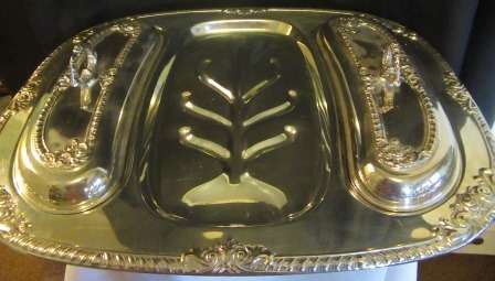 EMESS Silver Plate Meat Platter with 2x Vegetable Compartments with Lids