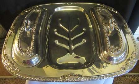 EMESS Silver Plate Meat Platter with 2x Vegetable Compartments with Lids