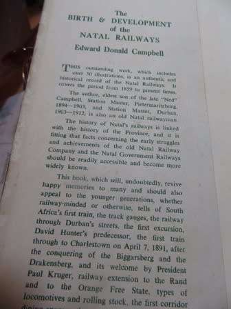Limited Edition No 317 of 1000 "The Birth & Development of Natal Railways by Edward Donald Campbell
