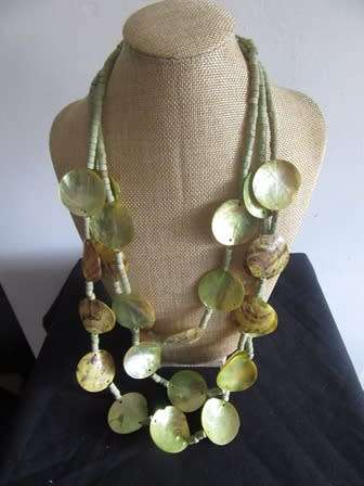 Vintage Multi Strand Shell Necklace - Green