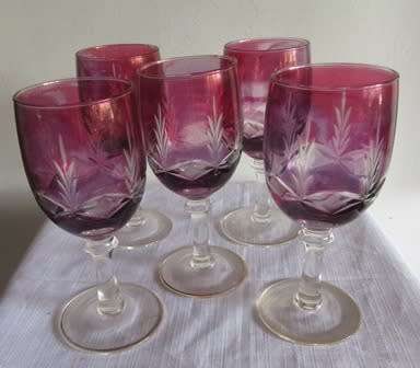 Set of 5 Cranberry Sherry/ Wine Glasses