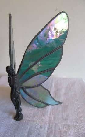 Cast Metal Fairy/ Angel With Stained Glass Wings