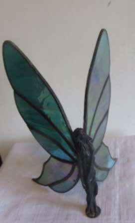 Cast Metal Fairy/ Angel With Stained Glass Wings