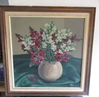 Framed Still Life Painting of Sweet Peas