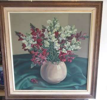Framed Still Life Painting of Sweet Peas