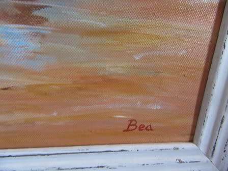 SA Artist Bea Painting of Mother and Children on the Beach Framed