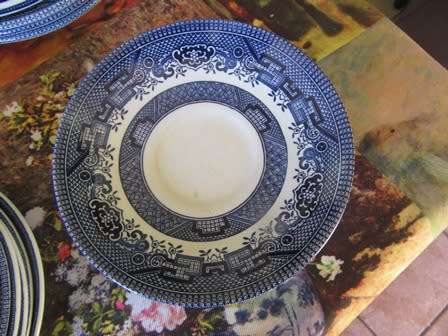 Collection of 25 Pieces of  Blue Willow  Pattern Plates and Bowls