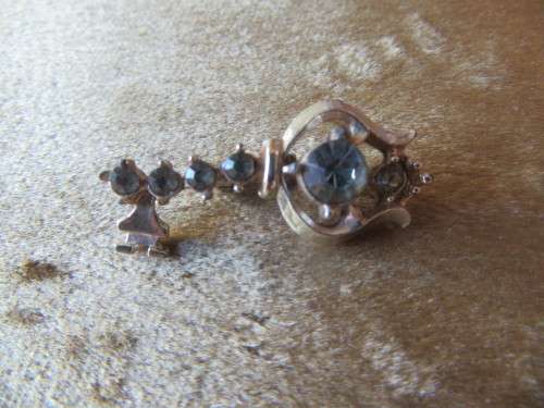 Vintage Key and Pale Blue Stone Brooch