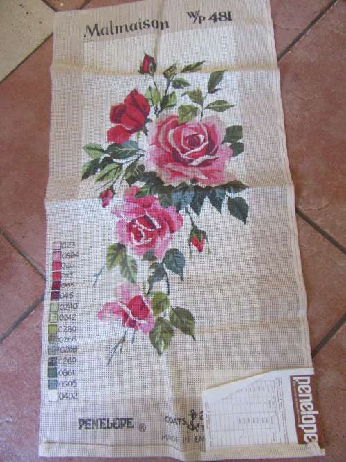 Malmaison Rose Tapestry - Uncompleted Tapestry By Coats & Anchor England