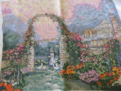 Cross Stitch Secret Garden Panel Completed and Unframed