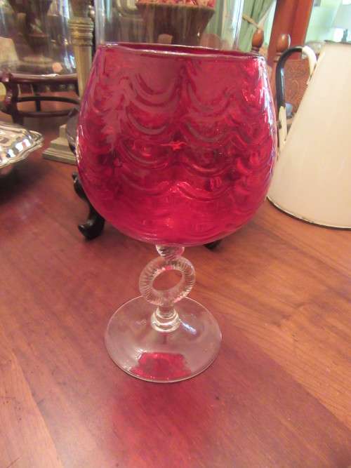 Retro Style Red Stemed Venetian Glass Vase