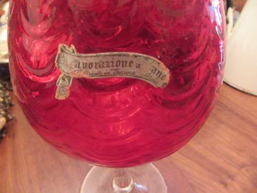 Retro Style Red Stemed Venetian Glass Vase