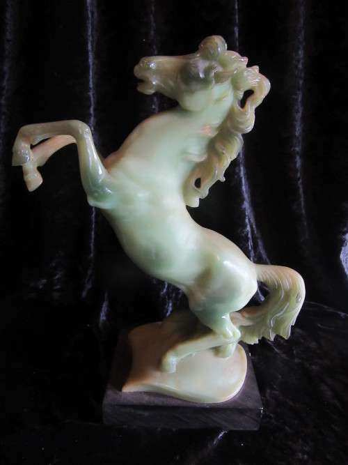 Signed A. Santini Rearing Horse Sculpture Green Jade In Colour
