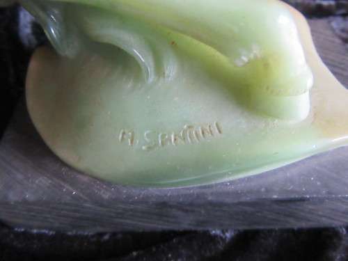 Signed A. Santini Rearing Horse Sculpture Green Jade In Colour
