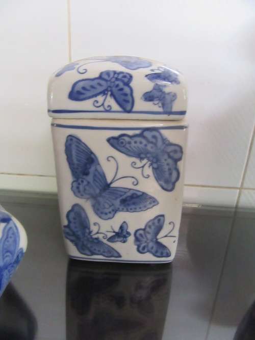 Set of  3 Blue & White Vase, Ginger Jar & Trinket Jar