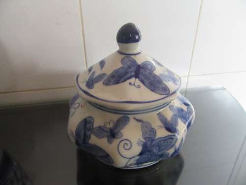 Set of  3 Blue & White Vase, Ginger Jar & Trinket Jar