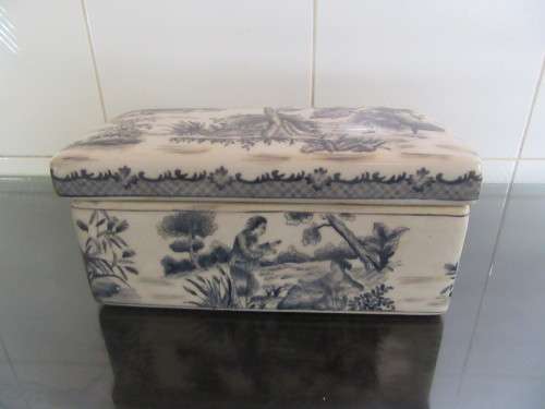 Toile Patterned Ceramic Oblong Box with Lid