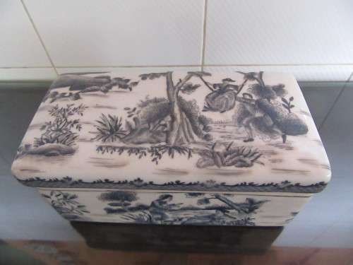 Toile Patterned Ceramic Oblong Box with Lid