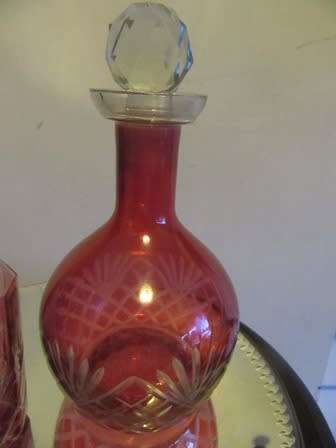 Pair of Cranberry Cut Glass Perfume Bottles