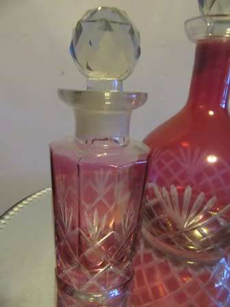 Pair of Cranberry Cut Glass Perfume Bottles