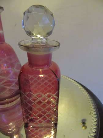 Pair of Cranberry Cut Glass Perfume Bottles