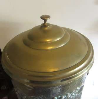 19th Centuary Brass Circular Repousse Embossed Horse & Carriage Kinder/ Coal Box