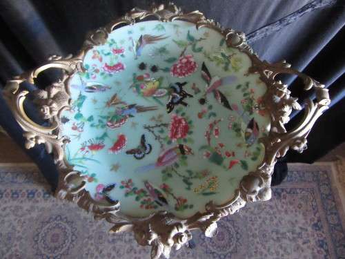 19th Centuary Ormolou Mounted Chinese Bowl Decorated with Flowers, Birds & Butterflies Backstamped