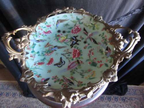 19th Centuary Ormolou Mounted Chinese Bowl Decorated with Flowers, Birds & Butterflies Backstamped