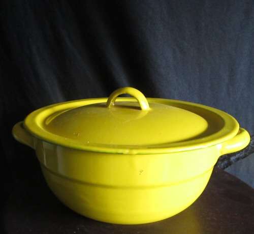 Enamel Yellow Bowl with Lid