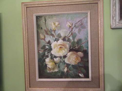 Still Life Painting of White Roses  by J Ross Roberts