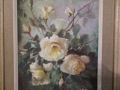 Still Life Painting of White Roses  by J Ross Roberts