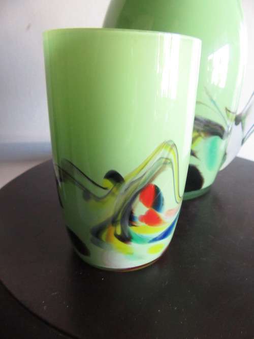 Murano Art Glass Water Pitcher with 2x Glasses