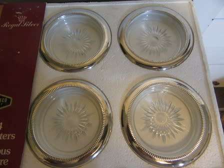 Set of 4 Glass and Silver Plated Coasters