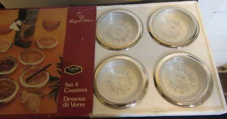 Set of 4 Glass and Silver Plated Coasters