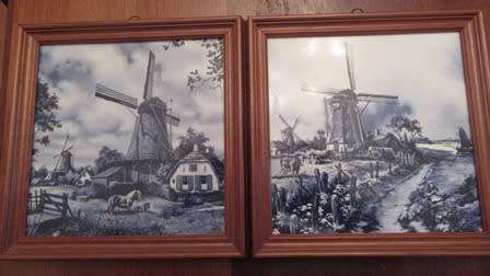 Pair of Framed  Delft Blauw Tiles