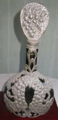 Green Decanter With Pewter Overlay