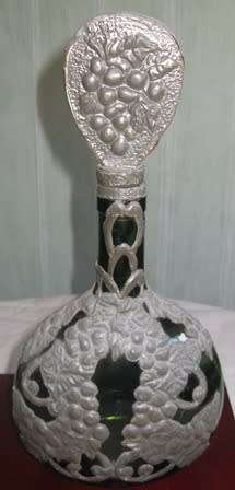 Green Decanter With Pewter Overlay
