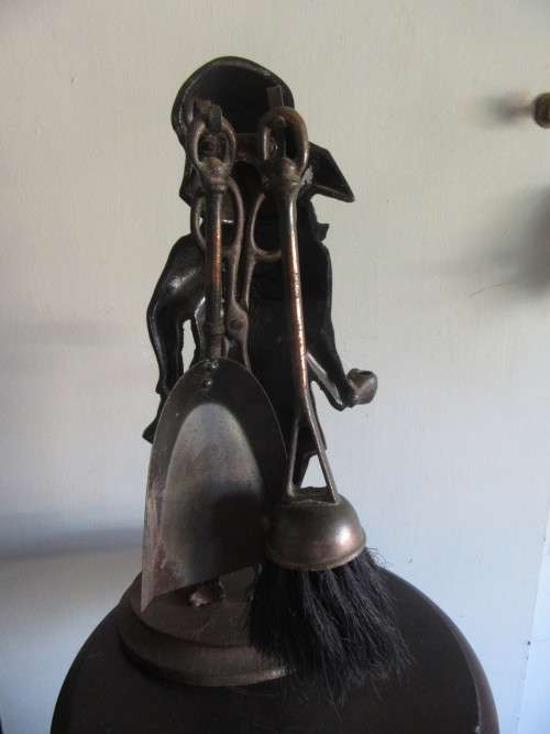 Antique Heavy Cast Iron Mr Pickwick Fireside Tool Set