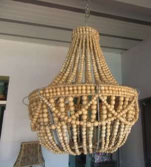 Large Wooden Beaded Chandelier