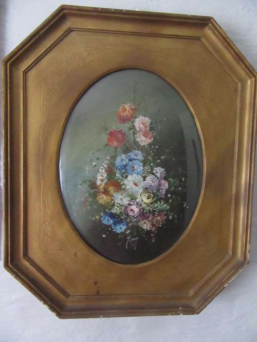 Beautifully Framed Original Oil Floral Painting Framed with Bubble Glass