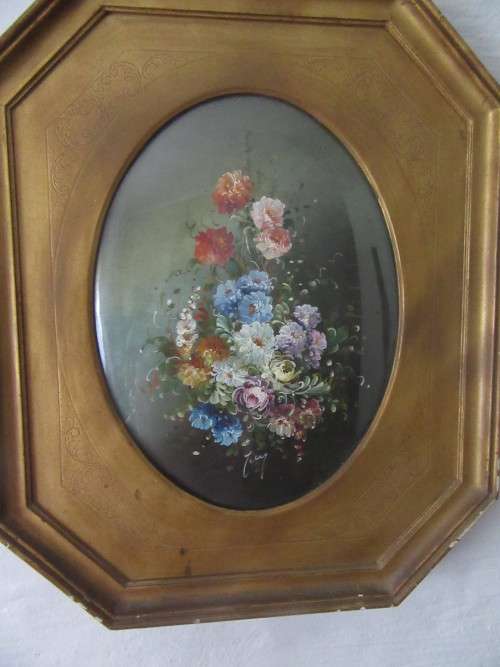Beautifully Framed Original Oil Floral Painting Framed with Bubble Glass