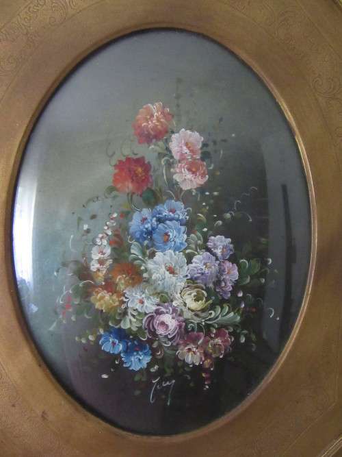Beautifully Framed Original Oil Floral Painting Framed with Bubble Glass