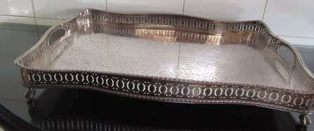 Chased Silver Plated Gallery Tray with Ball & Claw Feet