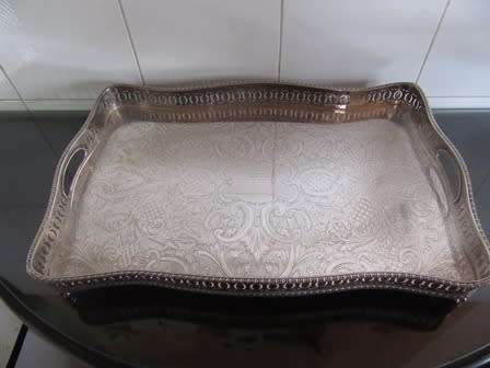 Chased Silver Plated Gallery Tray with Ball & Claw Feet