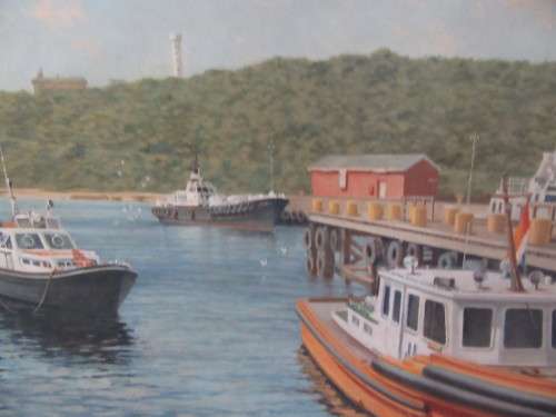 RA Campbell Painting From Durban Harbour Overlooking the Bluff Lighhouse Framed