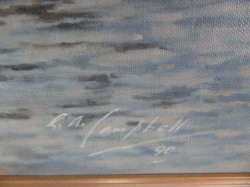 RA Campbell Painting From Durban Harbour Overlooking the Bluff Lighhouse Framed