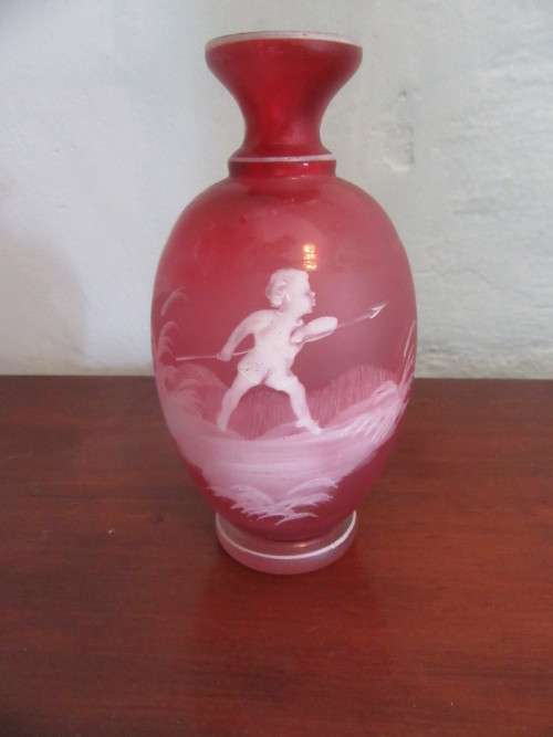 Mary Gregory Style Cranberry Frosted Bud Vase