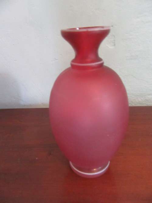 Mary Gregory Style Cranberry Frosted Bud Vase